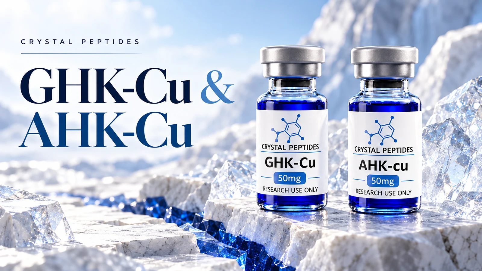 Redakcyjna ilustracja produktu: GHK-Cu / AHK-Cu — Crystal Peptides.